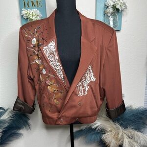 American Vintage Rust Brown Blazer with Artistic Embellishments